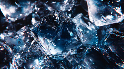 Aufkleber - Close-up of glistening ice cubes displaying intricate frozen water crystals, evoking a refreshing sense of coolness
