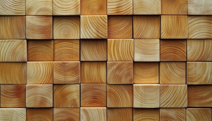 Poster - Natural wooden pattern featuring interlocking tiles in warm tones, showcasing intricate grain textures and a harmonious, rustic aesthetic for design projects.