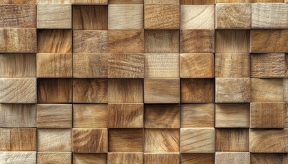 Poster - Natural Wooden Texture from Arranged Square Blocks, Showcasing the Beauty of Timber Grain and Warmth of Wood, Ideal for Backgrounds and Design Projects
