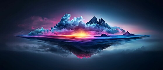 Wall Mural - Stunning floating island landscape captivates viewers with surreal colors and majestic peaks