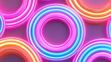 Fototapete - Vibrant neon circles digital art colorful display abstract environment modern art concept