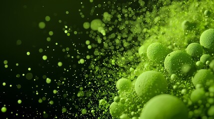 Poster - Vibrant green particles in motion abstract background digital art studio close-up conceptual visualization