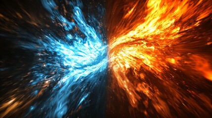 Poster - Dynamic clash of elements water vs fire digital artwork abstract style high contrast conceptual imagery