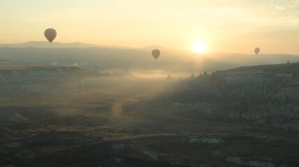 Wall Mural - Hot Air Balloons Soaring Over Cappadocia At Sunrise