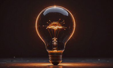 Aufkleber - Light bulb is lit up and has a tree on it. The light bulb is on a black surface