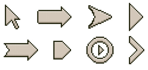 Fototapete - Pixel Art Arrow icon set, arrows style pixel art set.
