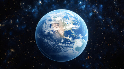 Fototapete - Earth rotating in the vastness of space with the north american continent clearly visible, surrounded by countless stars and galaxies