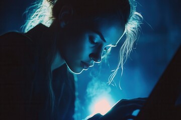 Poster - A woman engineer is working in the server room of a cutting-edge data center