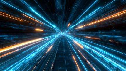 Poster - Light streaks converge in a cyber tunnel, evoking a feeling of warp speed and futuristic journey