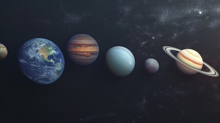 Aufkleber - Abstract solar system planets against black sky image. Cosmic spheres floating in deep dark space photography scene wallpaper. Celestial bodies composition concept photorealistic photo