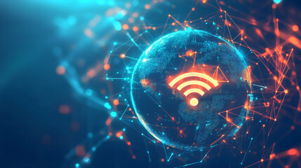 Aufkleber - Internet technology: global wifi network blankets earth, connecting the world with connectivity