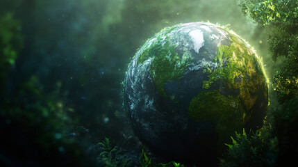Poster - Moss-covered earth promotes environmental awareness, emphasizing sustainability and nature conservation