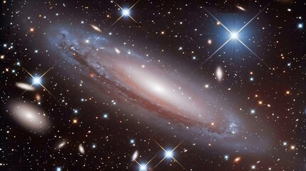 Poster - round galaxy with sparkling stars in dark space image. stunning cosmic formation with glowing core p