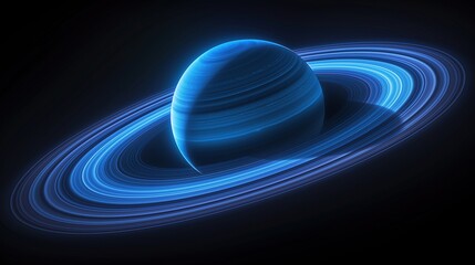 Aufkleber - Giant gas planet with glowing rings 3d rendering image. Celestial sphere with orbiting satellites background wallpaper colorful realistic. Wonder of deep space concept idea