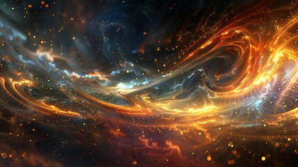 Aufkleber - Galactic energy swirl 3d rendering image. Mesmerizing flow of cosmic nebula. Universe glowing particles background wallpaper colorful realistic. Deep space phenomenon concept idea