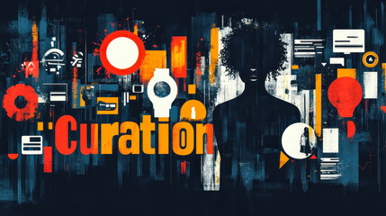 Fototapete - Modern Curation Concept on Dark Abstract Background with Digital Elements