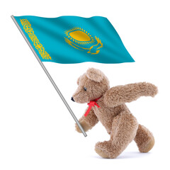 Wall Mural - Kazakhstan flag being carried by a cute teddy bear