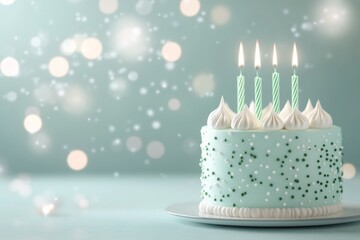 Wall Mural - Birthday cake with candles on a festive table during a celebration