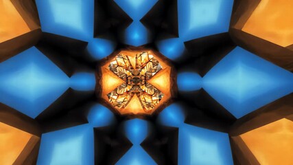 Poster - A kaleidoscope of mirrored reflections creates a complex pattern inside a glass building