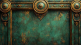 Detailed vintage wall with ornate golden accents and rich teal background in an elegant setting. Generative AI