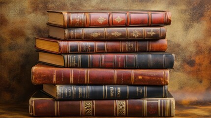 Poster - A Stack of Antique Leather Bound Books