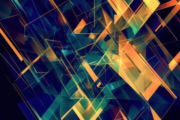 Poster - Geometric abstract design featuring orange and blue shapes with dynamic lines. Generative AI