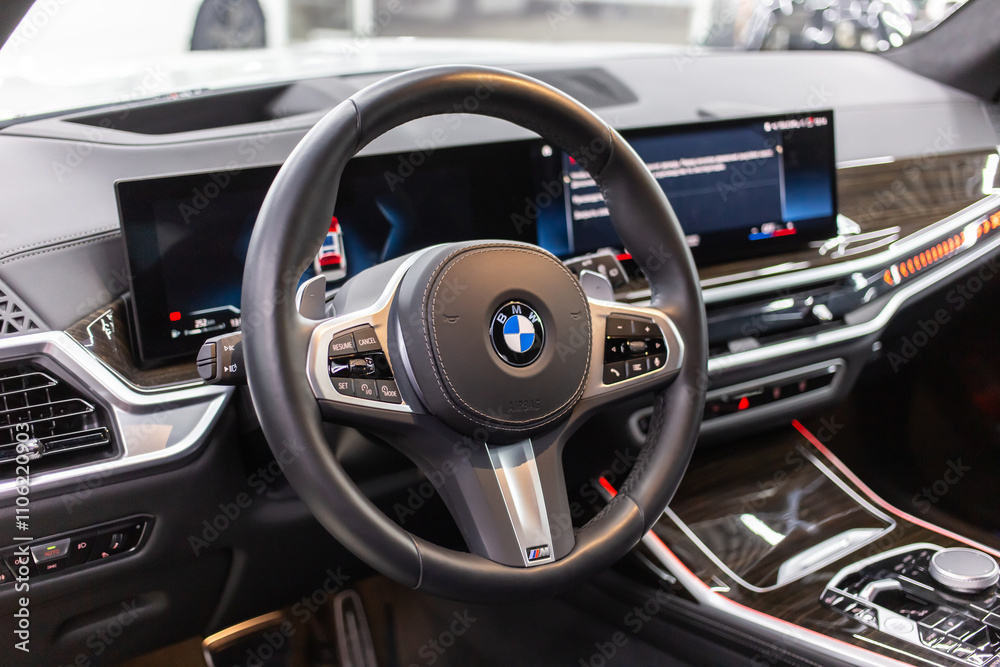 BMW X7 2023 G07, luxury car interior, steering wheel, dashboard ...