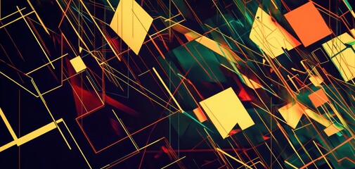 Poster - Dynamic geometric abstract design in orange and blue tones. Generative AI