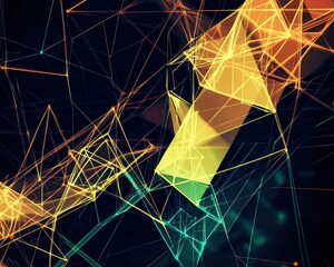 Poster - Bright geometric abstract design in orange and blue tones with dynamic shapes. Generative AI