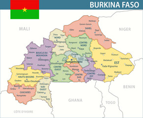  Burkina Faso Map Vector New 2024 Colorful - Customizable layered political map of Burkina Faso with administrative divisions for website, education, reports, news, politics, print, poster