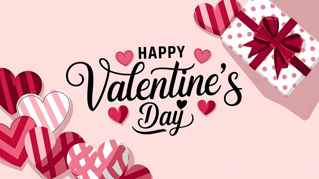 Happy Valentine's Day banners with gift boxes, heart