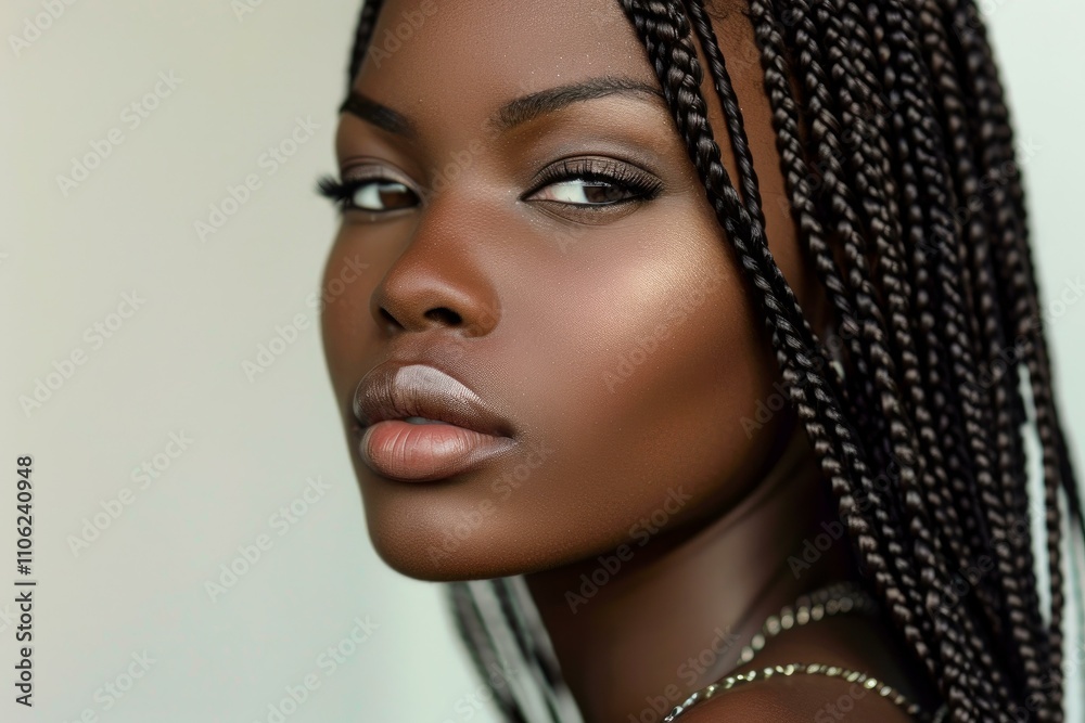 Beautiful black woman posing with braided hair and stylish makeup Stock ...