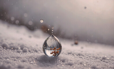 Poster - Small glass of water with a leaf in it. The leaf is floating on top of the water