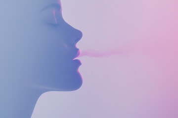 Wall Mural - A woman is smoking a cigarette and her lips are pursed