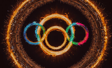 Poster - Circle with four ovals inside it. The ovals are in different colors. The circle is surrounded by a black background