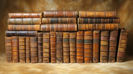 Poster - Antique Leather Bound Books Arranged In Rows