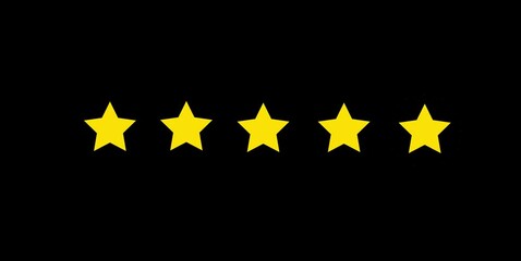 Special with rating star icon animation. Golden glowing five star flat symbol animation with transparent black background. Customer feedback, 5 star rating 4k animation video.