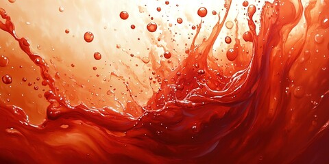 Poster - Dynamic splash of red liquid creating waves and droplets in a vibrant display of motion