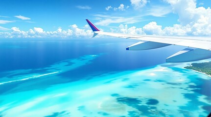 Leinwandbilder - View from an airplane window over tropical islands