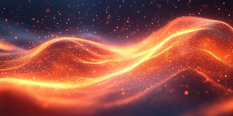 Poster - Vibrant waves of light create a stunning display of color and movement in a digital landscape at night