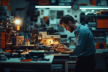 Poster - Modern mechanic dedicated to precision work in a well-equipped workshop setting