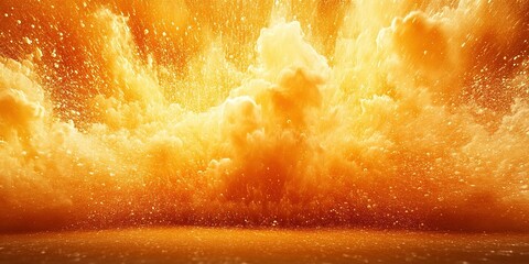 Poster - Dramatic explosion filled with vibrant orange clouds and glowing particles against a dark background