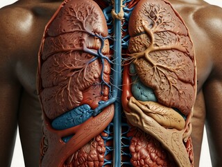 Wall Mural - Human lungs and esophagus anatomy with labeled chest structures.