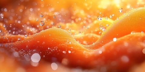 Poster - Vibrant orange waves adorned with sparkling droplets in a warm, dreamy environment