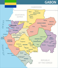  Gabon Map Vector New 2024 Colorful - Customizable layered political map of Gabon with administrative divisions for website, education, reports, news, politics, print, poster and wallpaper