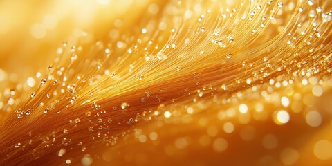 Poster - Golden strands glisten with droplets, creating a captivating and luminous texture in a soft light