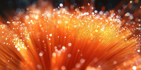 Poster - Vibrant orange threads emit sparkling light in a close-up display of glowing fibers illuminated by soft lighting
