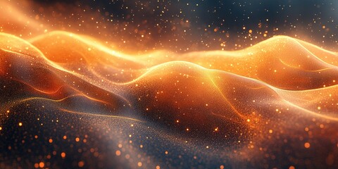 Poster - Abstract display of glowing waves illuminated by warm light in a dark atmosphere