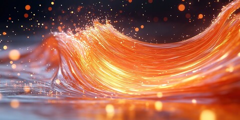Poster - Captivating orange wave with glimmers and sparkles reflecting light in a tranquil setting during dusk