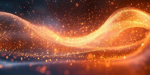 Poster - Vibrant orange and golden waves of light create a dynamic abstract visual effect in a dark background